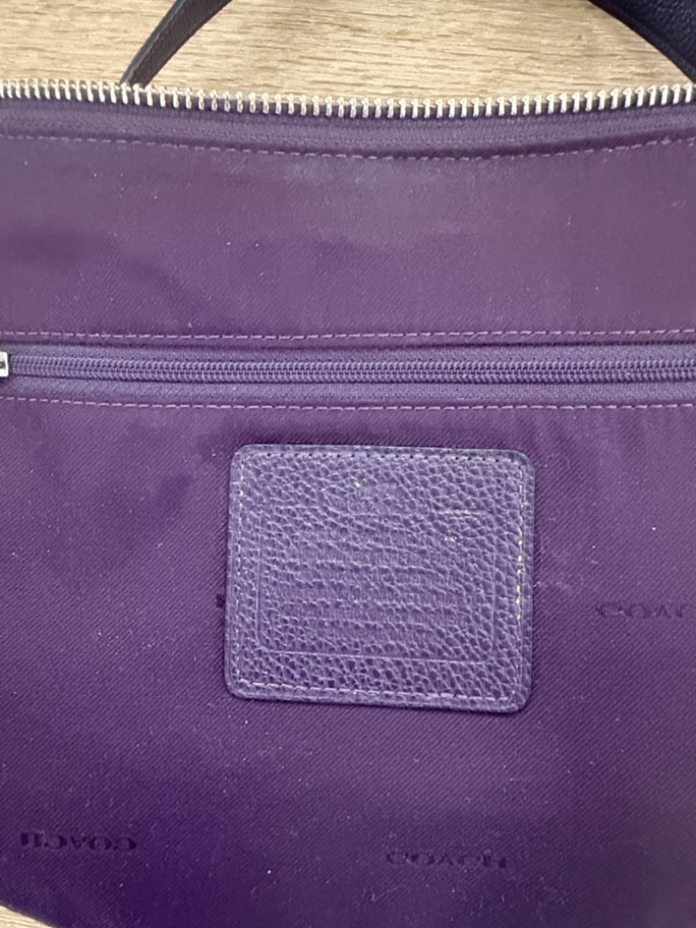 Coach Pebbled Shoulder Bag - Plum with Black Strap - Picture 9 of 9